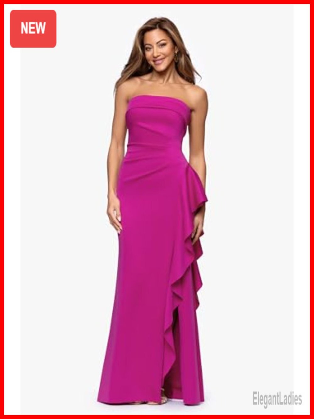 Strapless Ruched Bodycon Evening Gown Ruffle Formal Dress - Picture 5 of 6